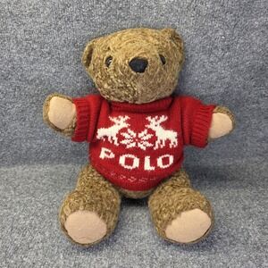 Vintage Ralph Lauren Polo 1998 Stuffed Teddy Bear Red Christmas Sweater 15" EUC